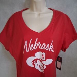 Russell Nebraska Cornhuskers T-Shirt Women's 2XL Red Herbie Husker V Neck NWT